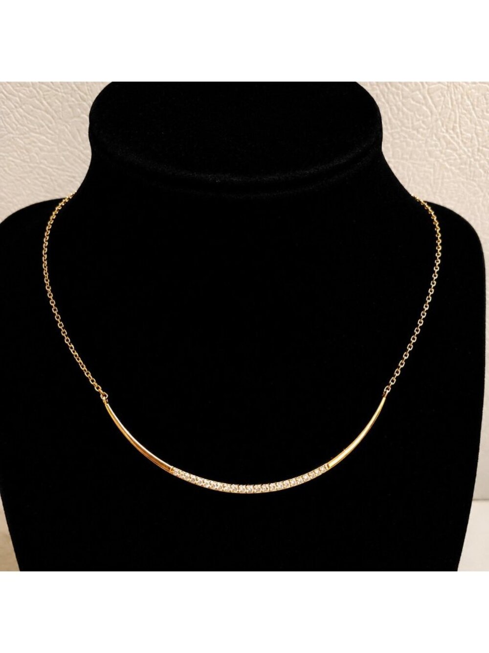 Stella & Dot Gold-tone Necklace Curved Bar w/ Rhinestones Reversible Minimalist